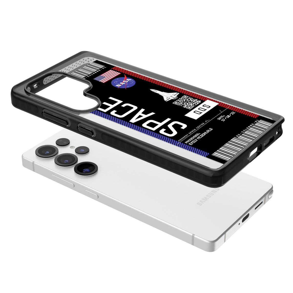 Personalised Nasa Boarding Pass (Dark) Samsung S25 Ultra / Samsung S26 Ultra Impact Black Phone Case angled