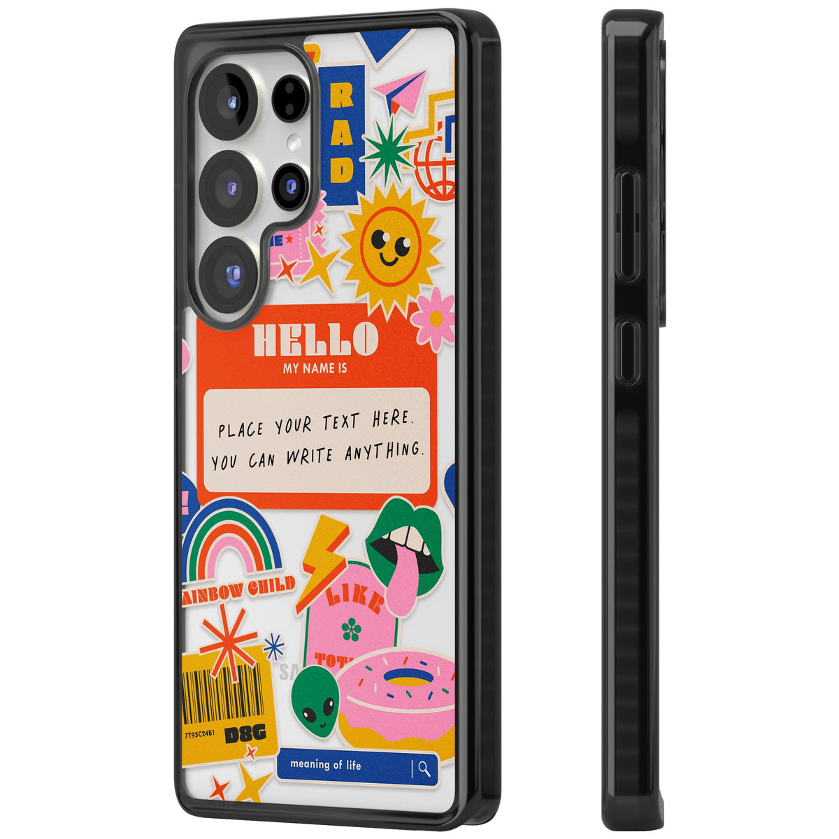 Personalised Retro Nametag Sticker Samsung S25 Ultra / Samsung S26 Ultra Impact Black Phone Case side