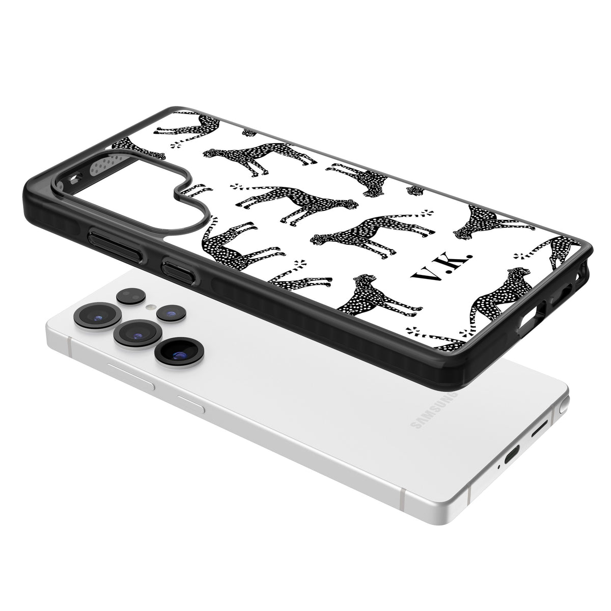 Personalised Monochrome Cheetahs Samsung S25 Ultra / Samsung S26 Ultra Impact Black Phone Case angled