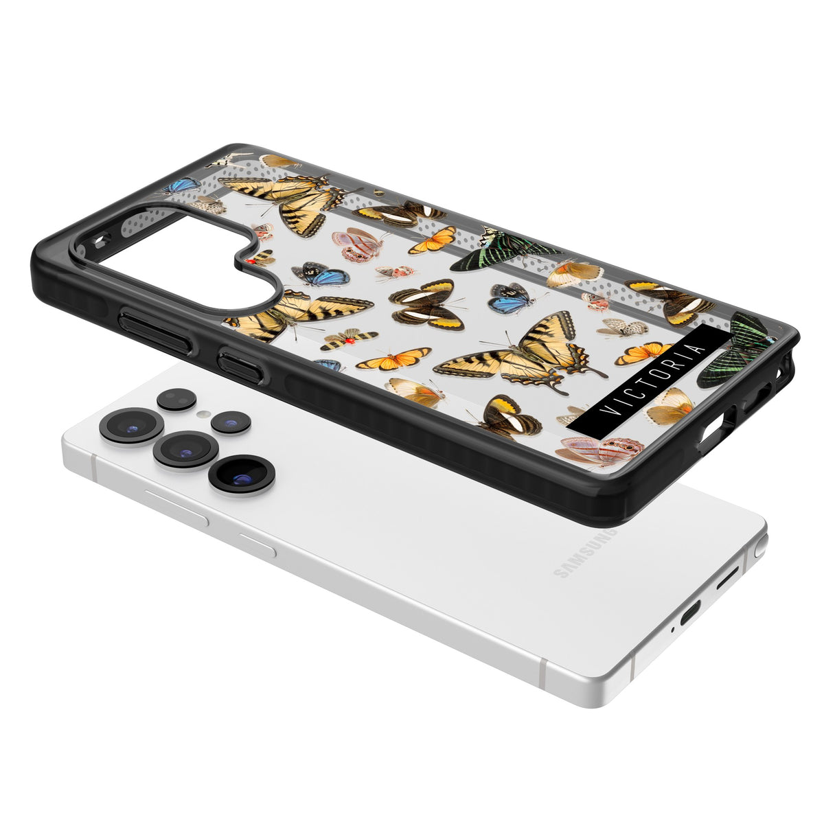 Personalised Butterfly Archive Samsung S25 Ultra / Samsung S26 Ultra Impact Black Phone Case angled