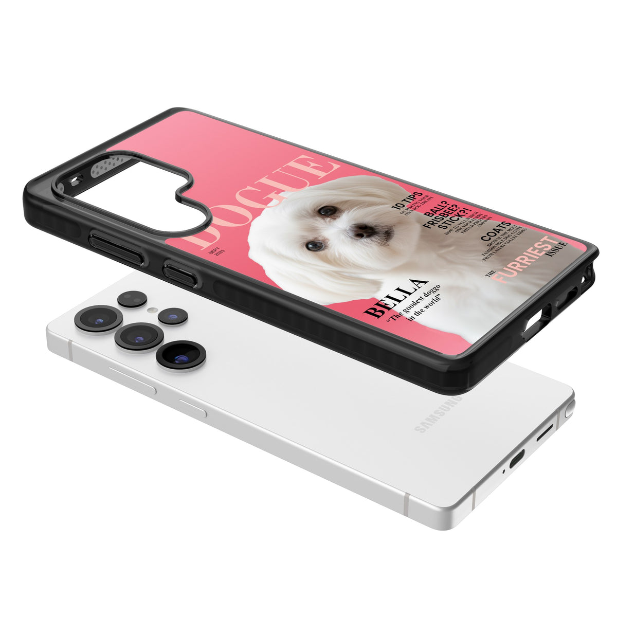Personalised Dogue Magazine Samsung S25 Ultra / Samsung S26 Ultra Impact Black Phone Case angled