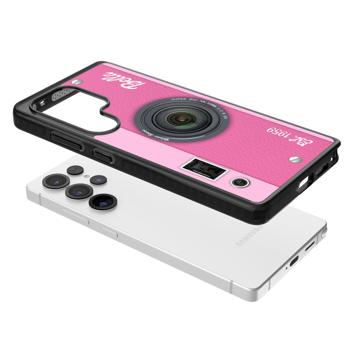 Personalised Pink Dream Camera Samsung S25 Ultra / Samsung S26 Ultra Impact Black Phone Case angled