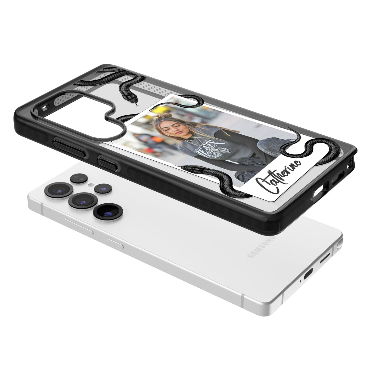 Personalised Snake Instant Photo Samsung S25 Ultra / Samsung S26 Ultra Impact Black Phone Case angled