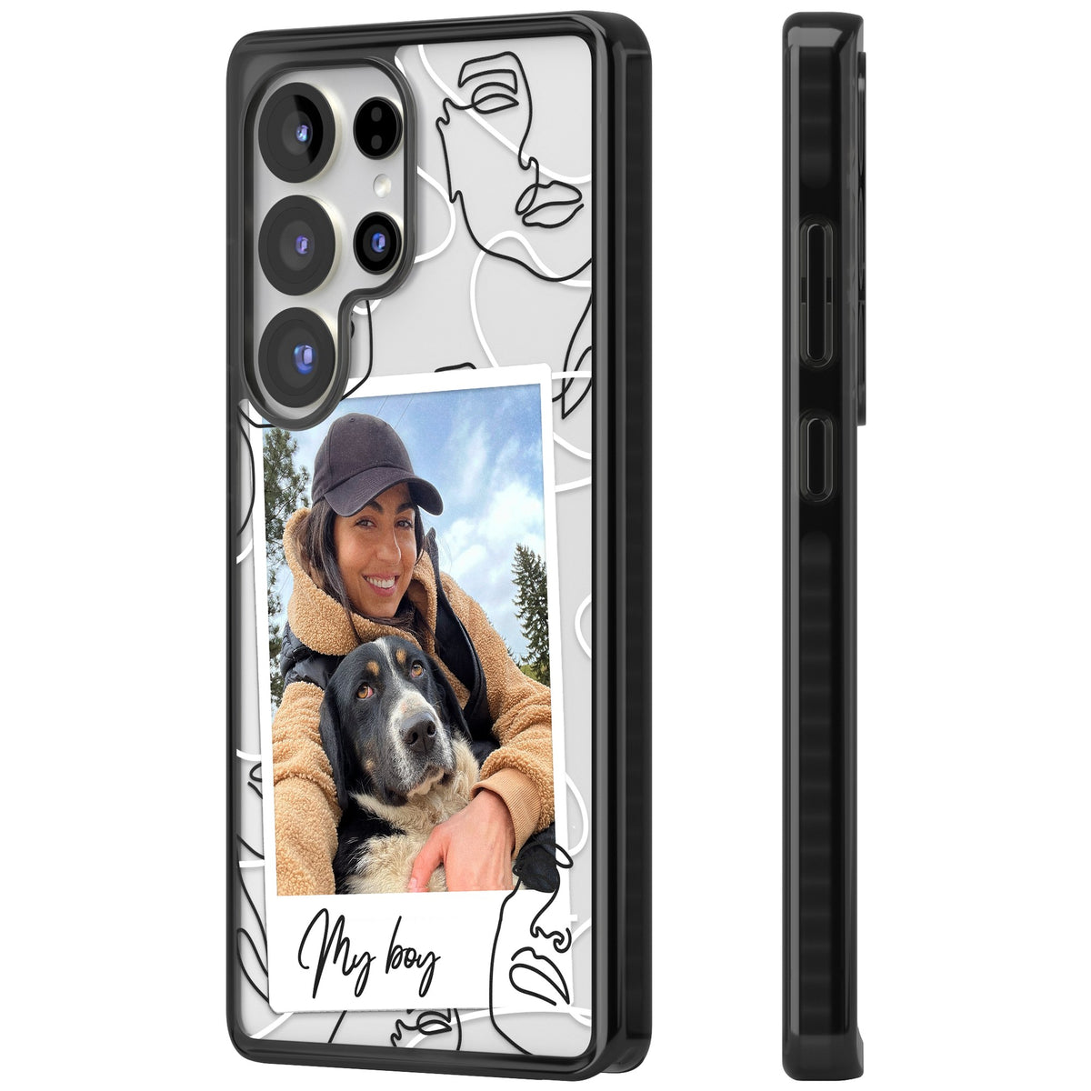 Personalised Abstract Faces Instant Photo Samsung S25 Ultra / Samsung S26 Ultra Impact Black Phone Case side