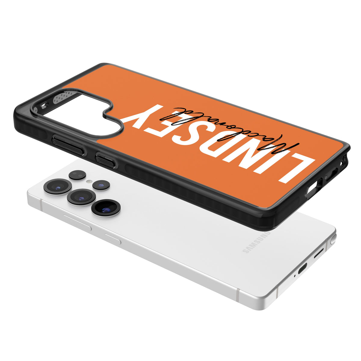 Personalised Bold Name: Orange Samsung S25 Ultra / Samsung S26 Ultra Impact Black Phone Case angled