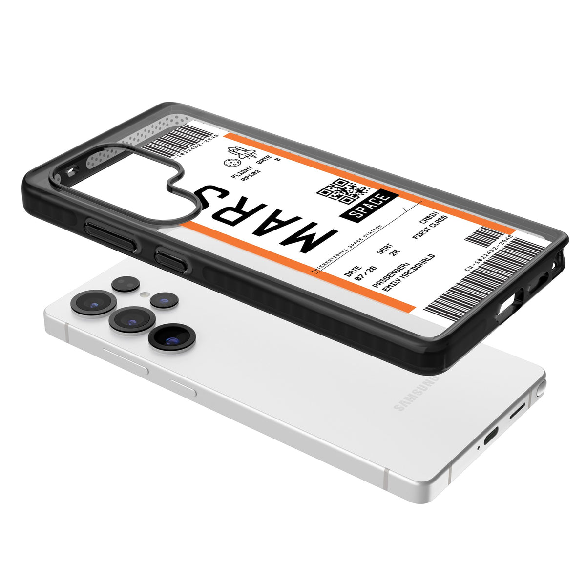 Personalised Mars Travel Ticket Samsung S25 Ultra / Samsung S26 Ultra Impact Black Phone Case angled