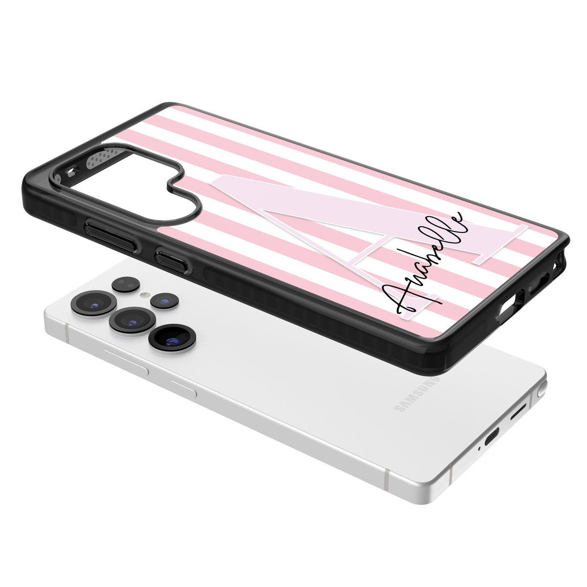 Personalised Soft Pink Stripes Samsung S25 Ultra / Samsung S26 Ultra Impact Black Phone Case angled