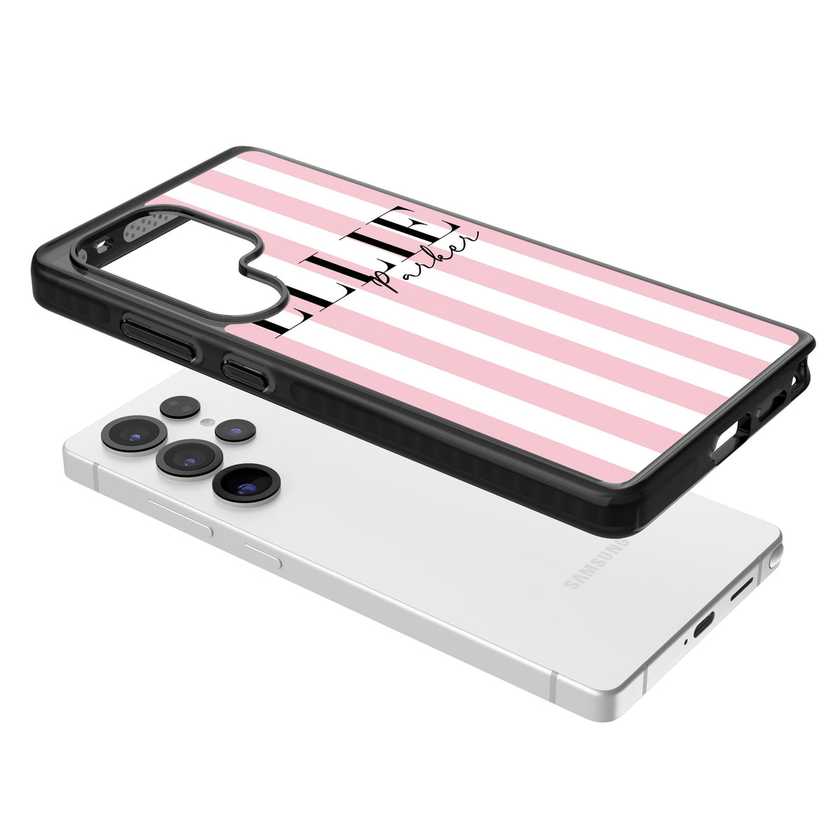 Personalised Pink Stripes Samsung S25 Ultra / Samsung S26 Ultra Impact Black Phone Case angled