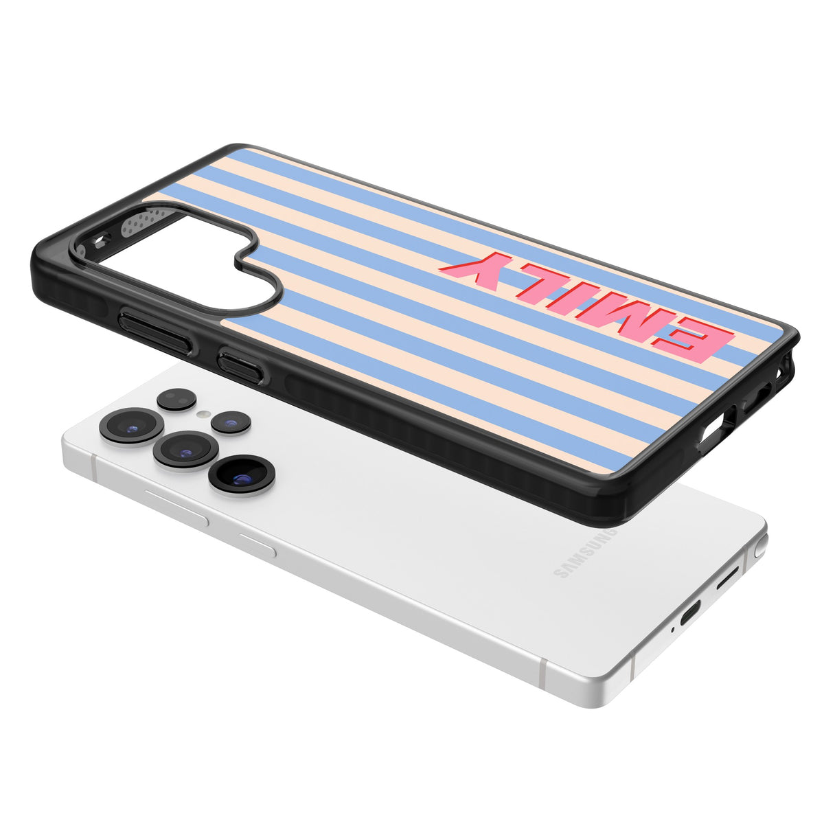 Personalised Coastal Stripe Samsung S25 Ultra / Samsung S26 Ultra Impact Black Phone Case angled