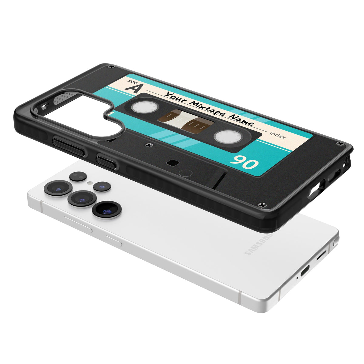 Personalised Retro Mixtape Dark Samsung S25 Ultra / Samsung S26 Ultra Impact Black Phone Case angled