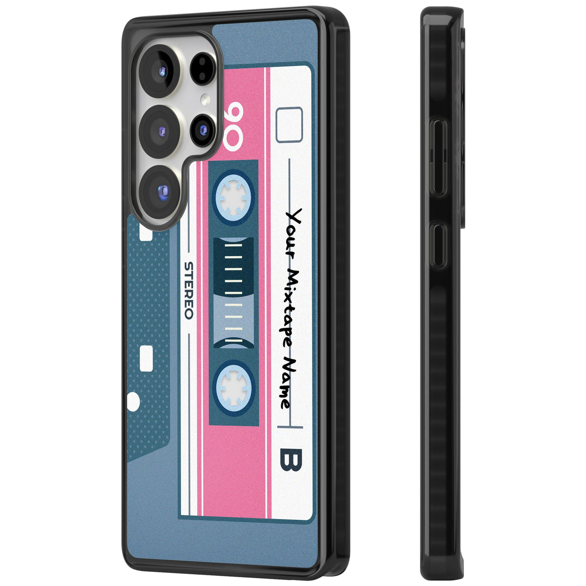 Personalised Retro Cassette Mixtape Samsung S25 Ultra / Samsung S26 Ultra Impact Black Phone Case side