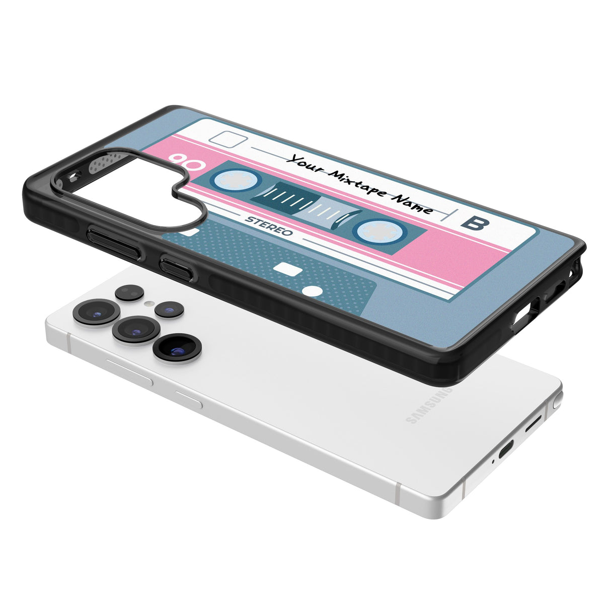 Personalised Retro Cassette Mixtape Samsung S25 Ultra / Samsung S26 Ultra Impact Black Phone Case angled