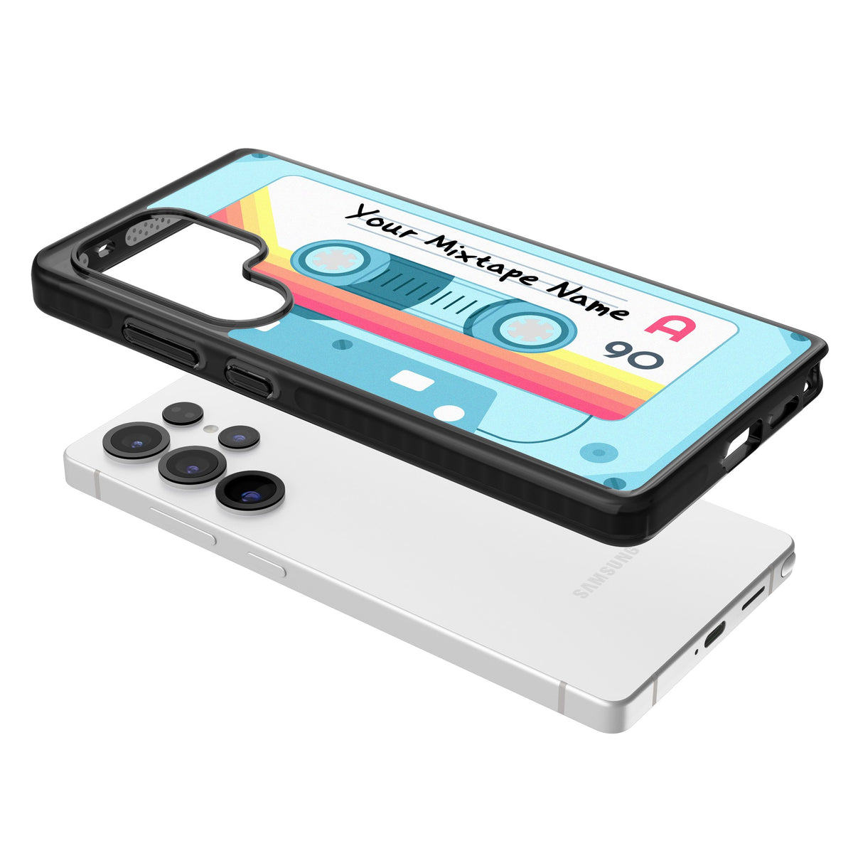 Personalised Retro Mixtape Sporty Samsung S25 Ultra / Samsung S26 Ultra Impact Black Phone Case angled