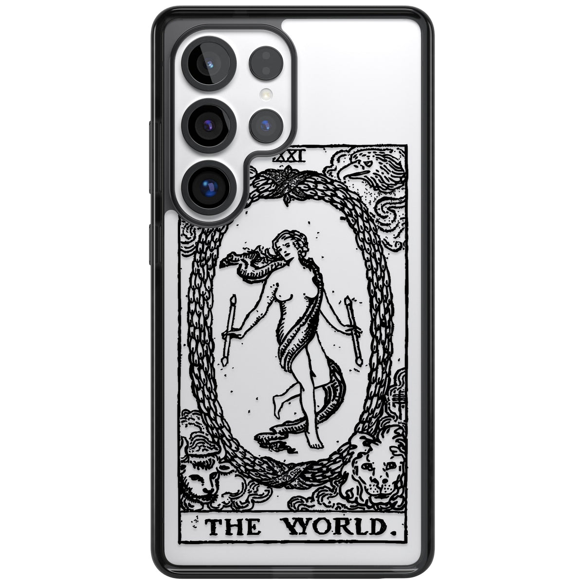 Personalised The World Tarot Card (Clear) Samsung S25 Ultra / Samsung S26 Ultra Impact Black Phone Case front