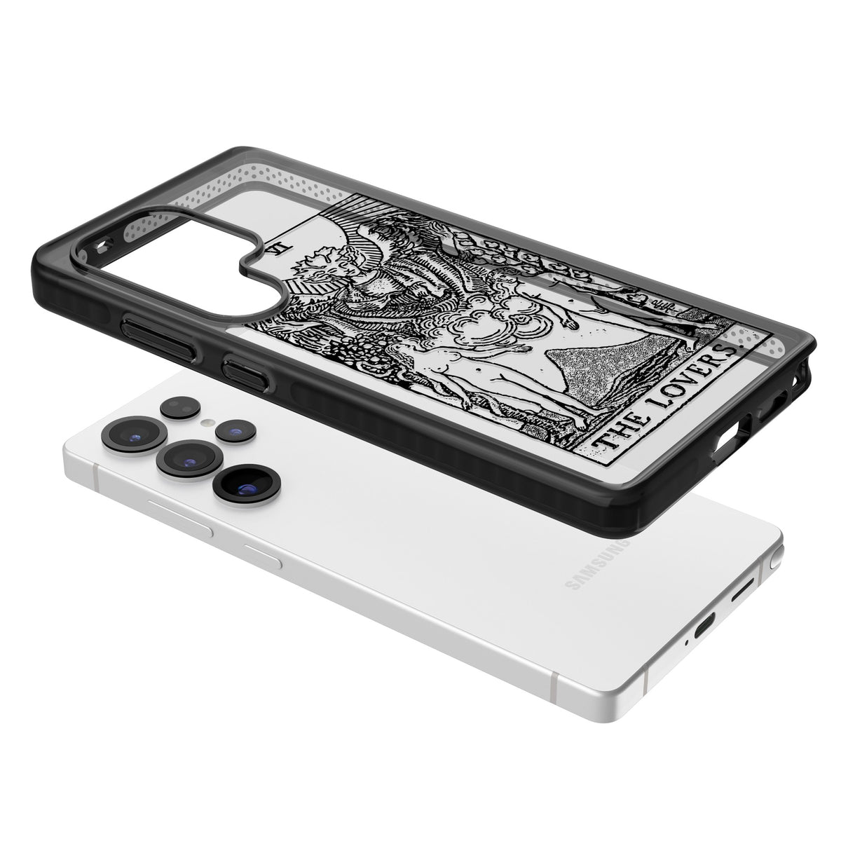 Personalised The Lovers Tarot Card (Clear) Samsung S25 Ultra / Samsung S26 Ultra Impact Black Phone Case angled
