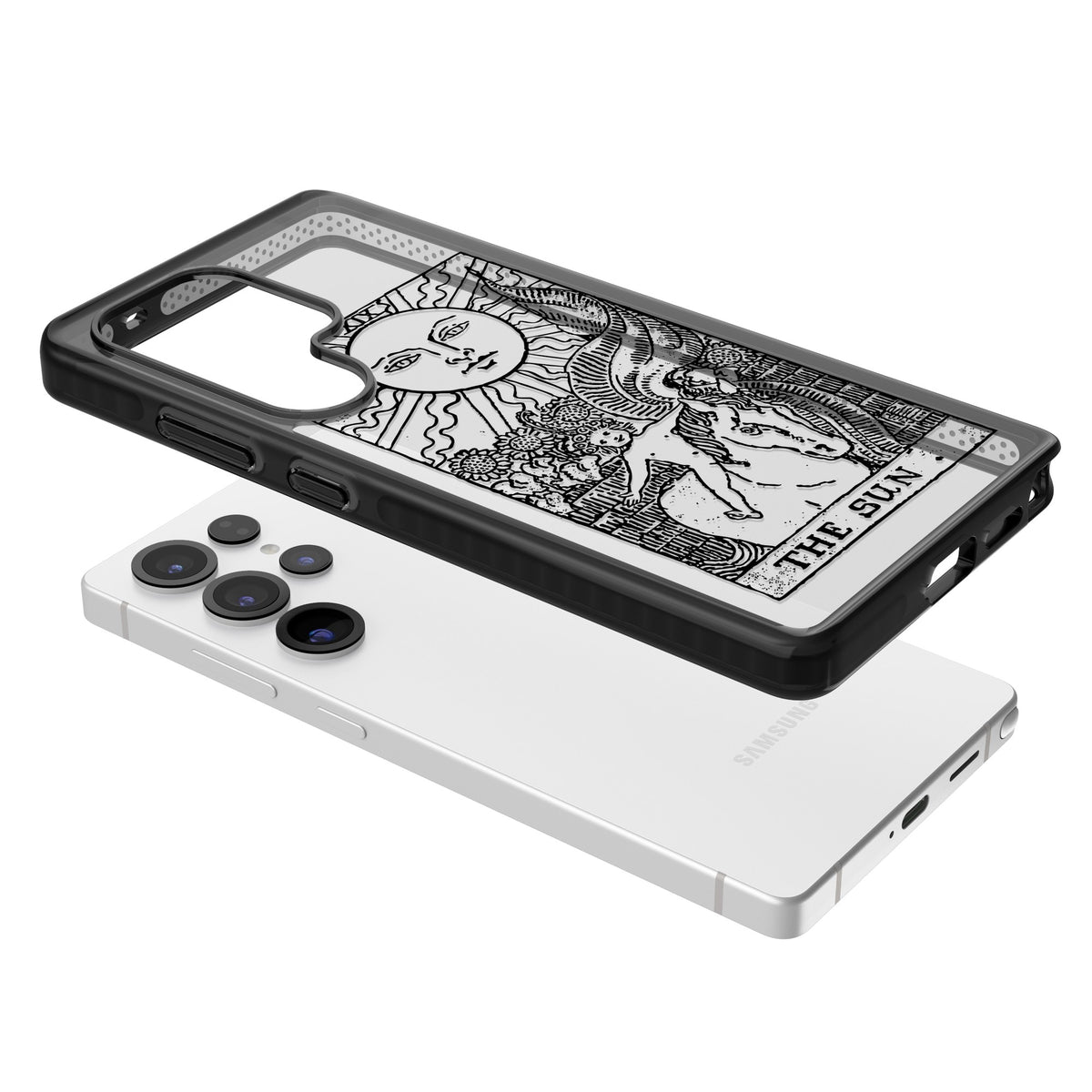 Personalised The Sun Tarot Card (Clear) Samsung S25 Ultra / Samsung S26 Ultra Impact Black Phone Case angled