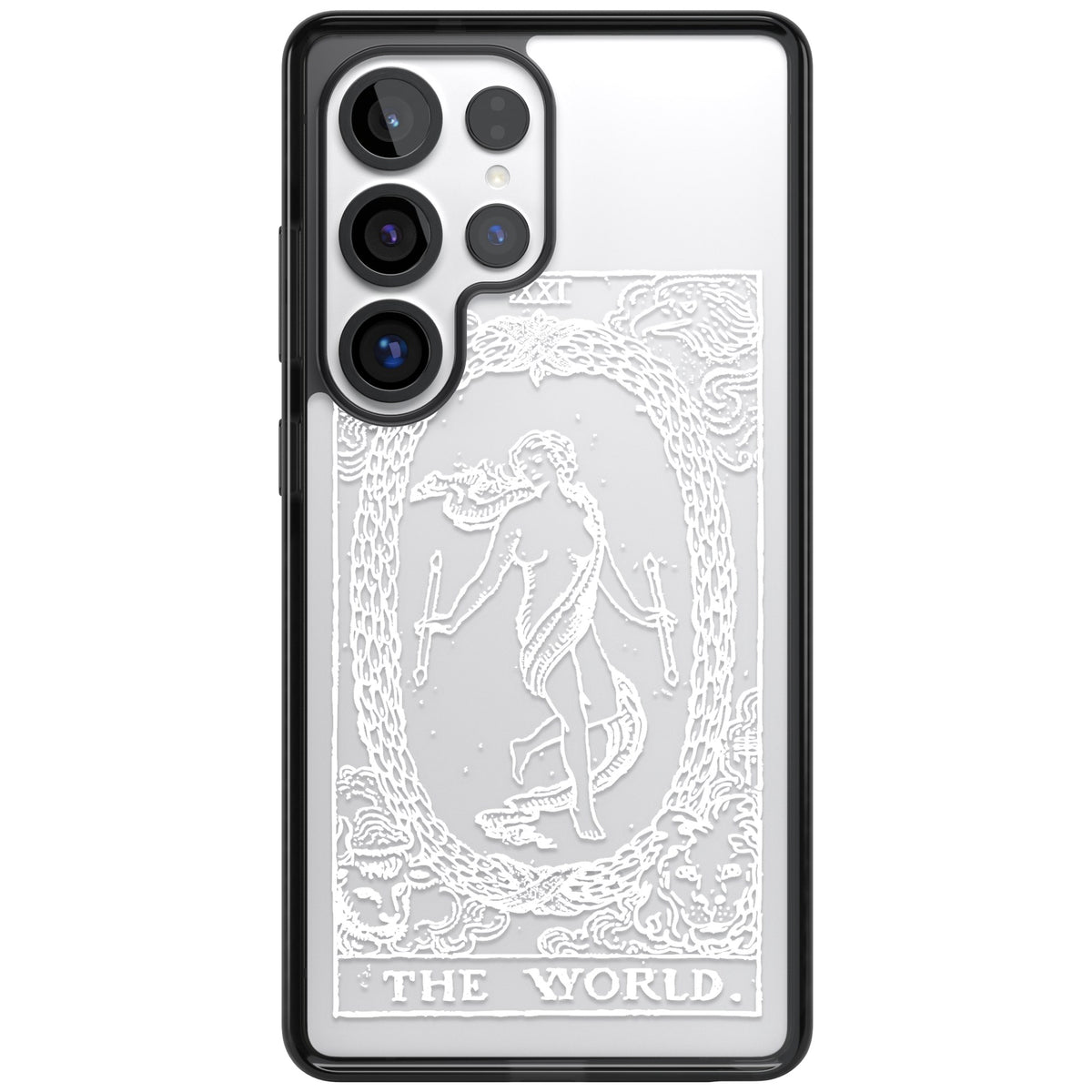 Personalised The World Tarot Card (White) Samsung S25 Ultra / Samsung S26 Ultra Impact Black Phone Case front