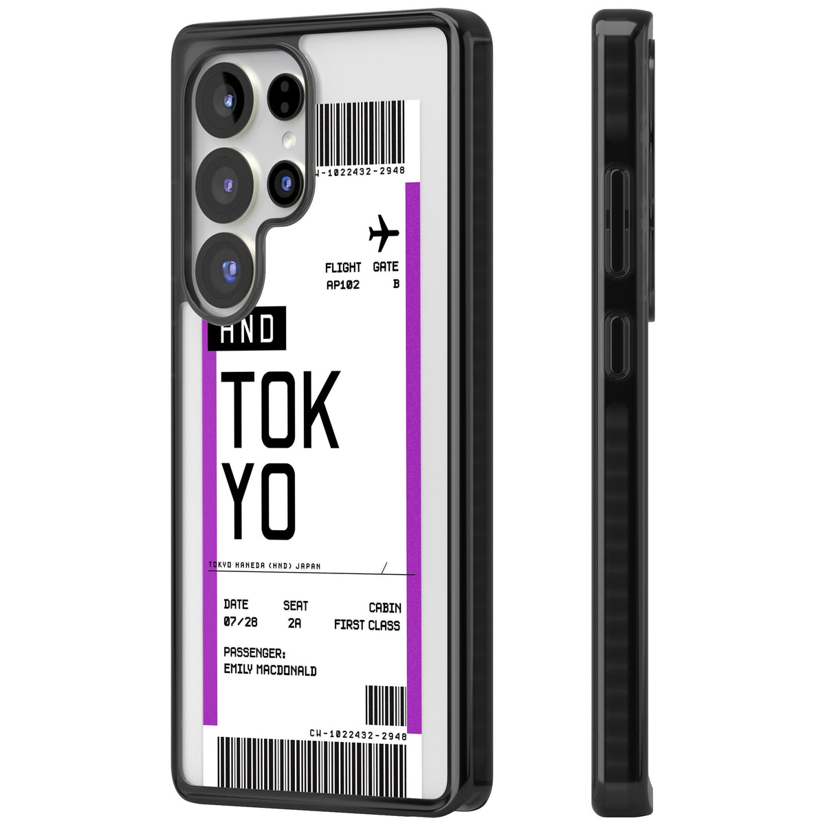 Personalised Tokyo Boarding Pass Samsung S25 Ultra / Samsung S26 Ultra Impact Black Phone Case side