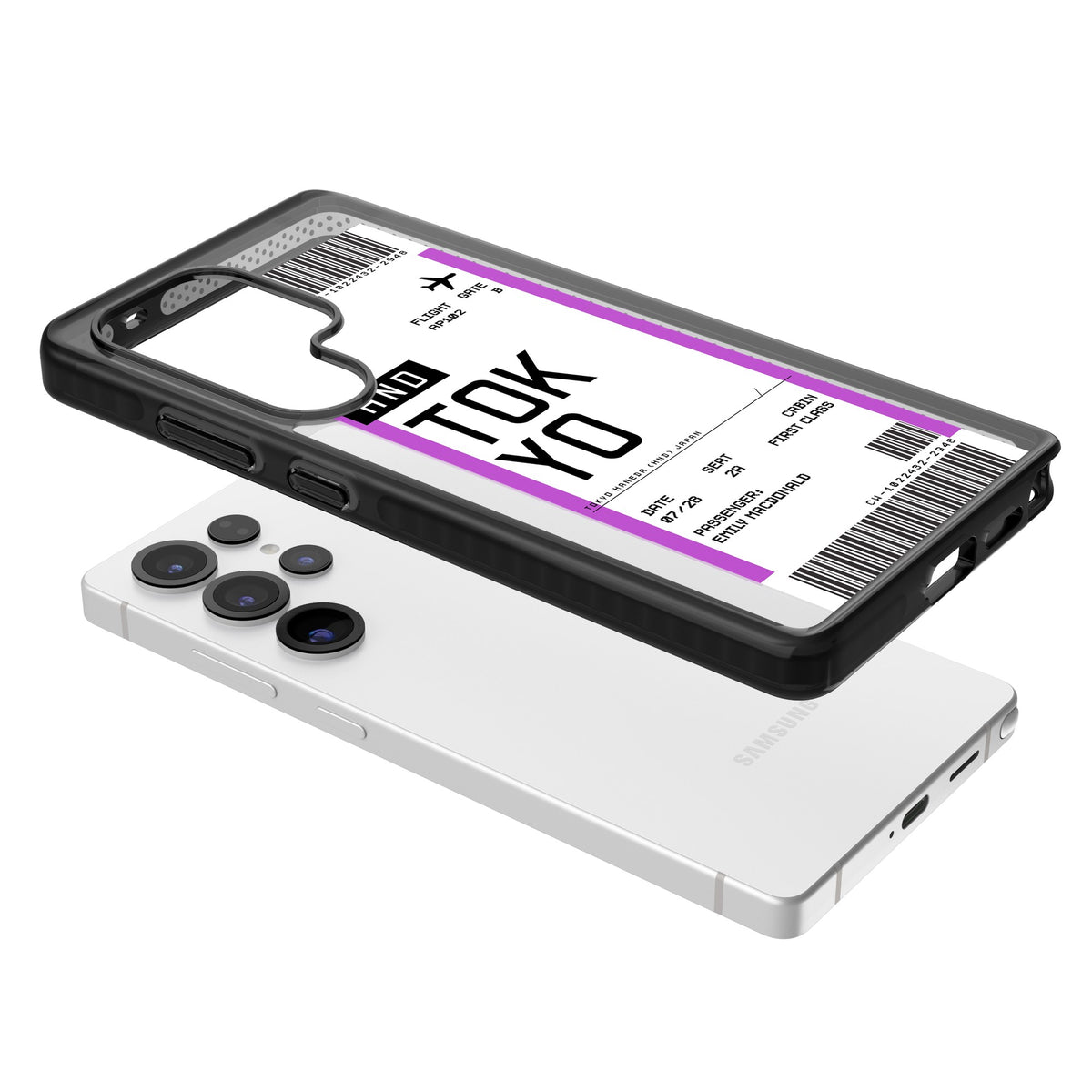 Personalised Tokyo Boarding Pass Samsung S25 Ultra / Samsung S26 Ultra Impact Black Phone Case angled