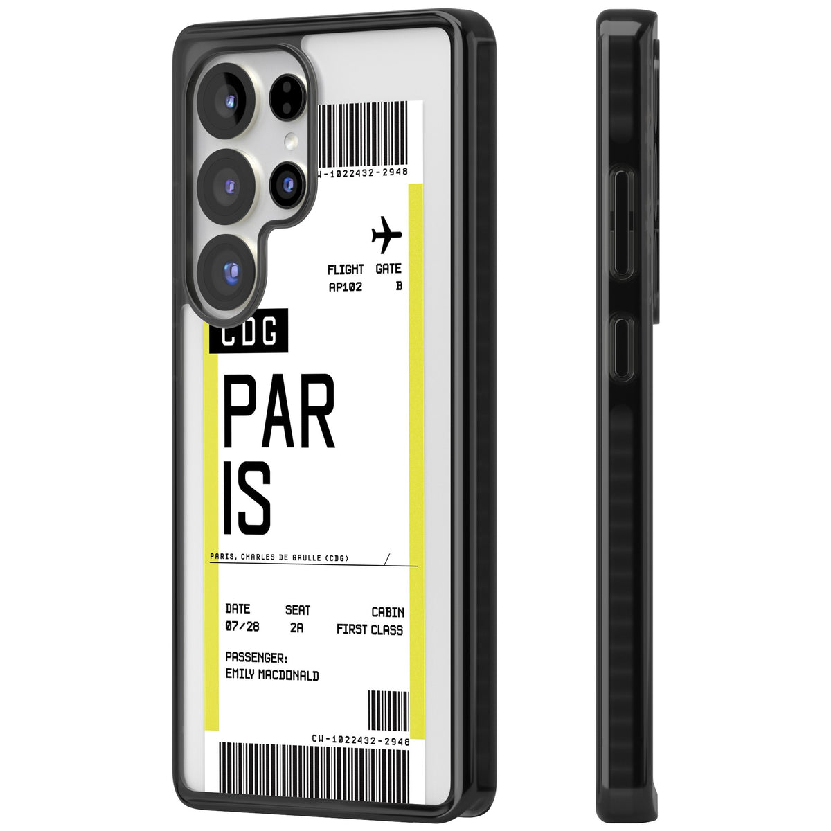 Personalised Paris Boarding Pass Samsung S25 Ultra / Samsung S26 Ultra Impact Black Phone Case side