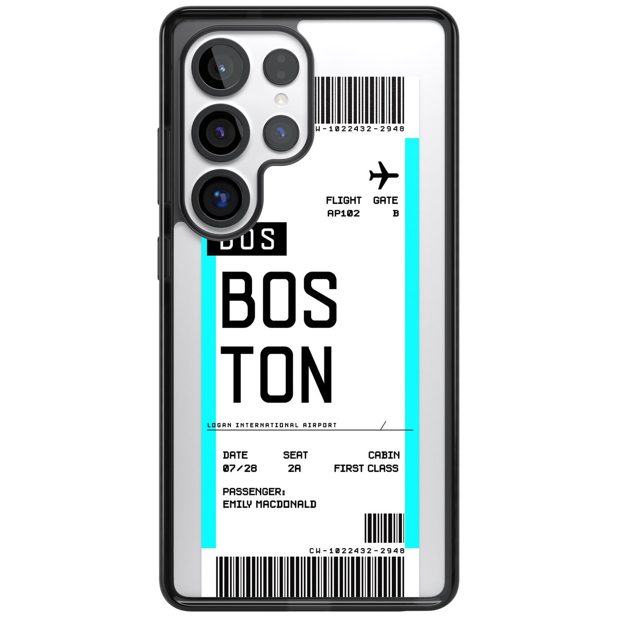 Personalised Boston Boarding Pass Samsung S25 Ultra / Samsung S26 Ultra Impact Black Phone Case front