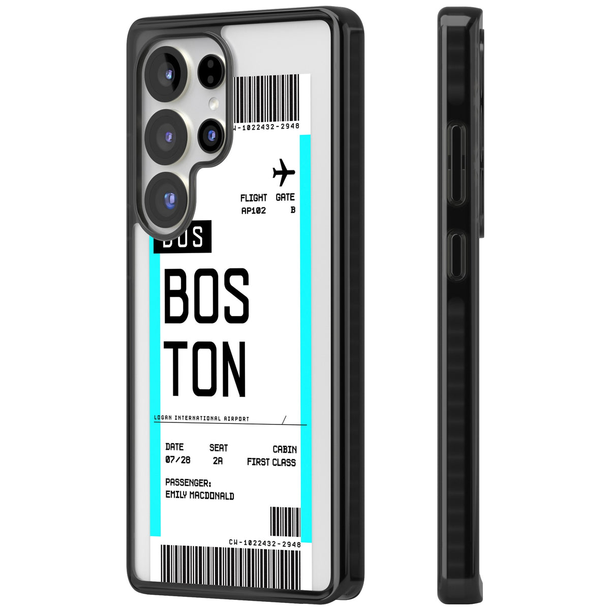 Personalised Boston Boarding Pass Samsung S25 Ultra / Samsung S26 Ultra Impact Black Phone Case side
