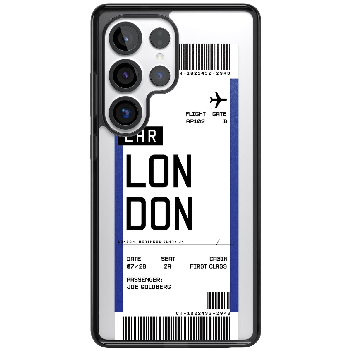 Personalised London Boarding Pass Samsung S25 Ultra / Samsung S26 Ultra Impact Black Phone Case front