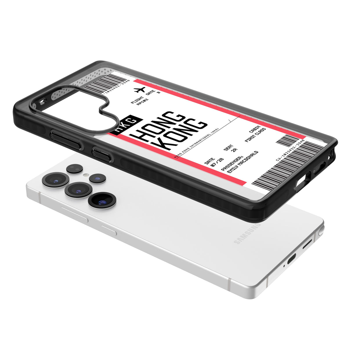 Personalised Hong Kong Boarding Pass Samsung S25 Ultra / Samsung S26 Ultra Impact Black Phone Case angled