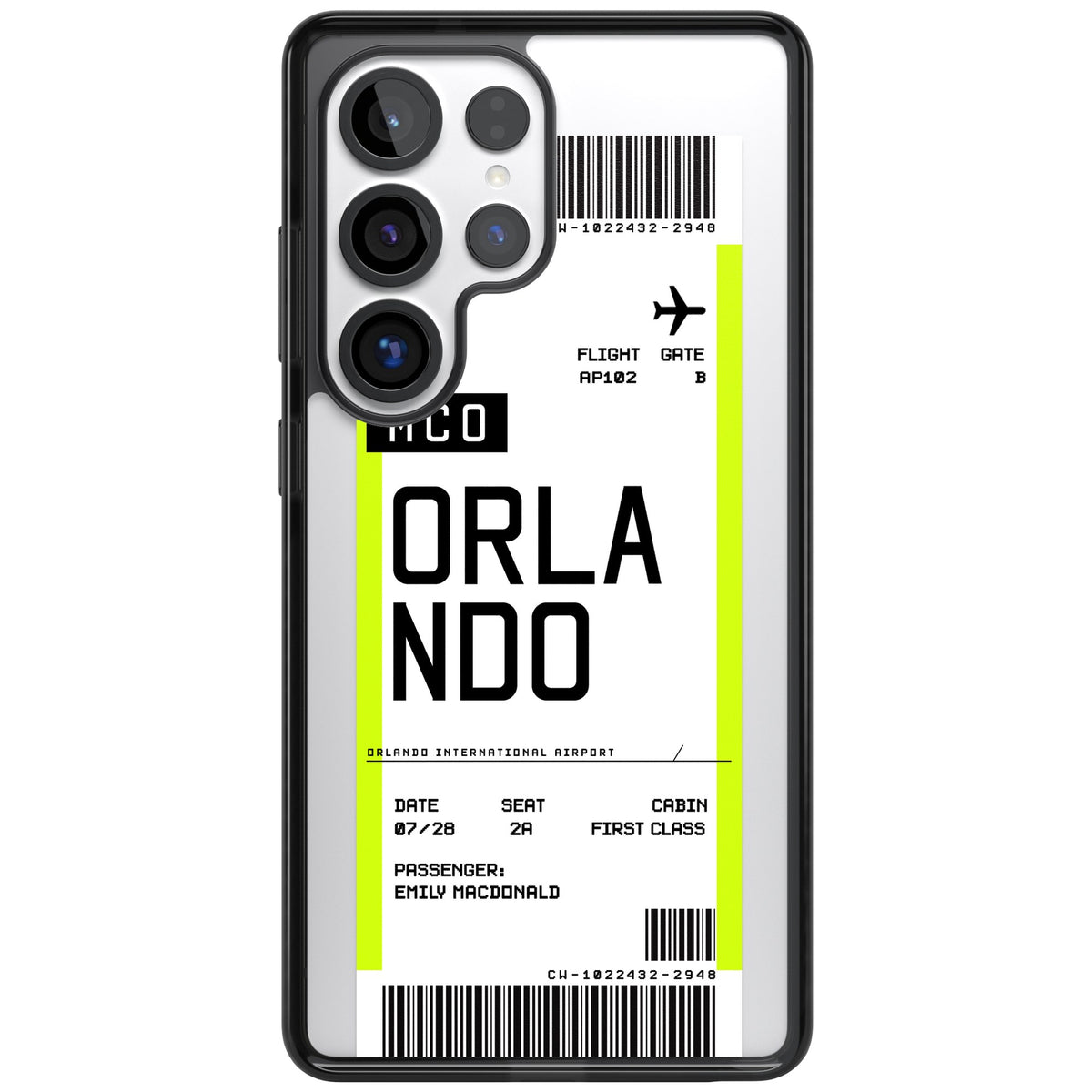 Personalised Orlando Boarding Pass Samsung S25 Ultra / Samsung S26 Ultra Impact Black Phone Case front