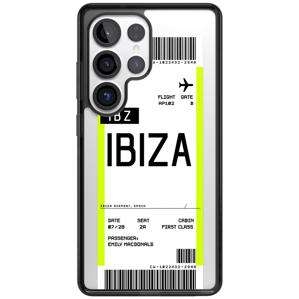 Personalised Ibiza Boarding Pass Samsung S25 Ultra / Samsung S26 Ultra Impact Black Phone Case front