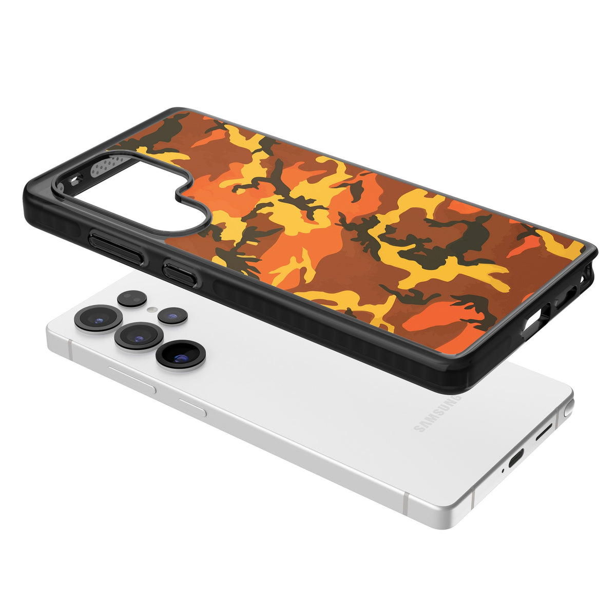 Orange Camo Samsung S25 Ultra / Samsung S26 Ultra Impact Black Phone Case angled