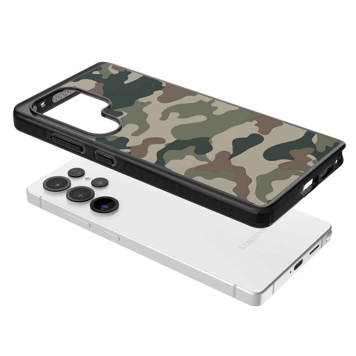 Woodland British Camo Samsung S25 Ultra / Samsung S26 Ultra Impact Black Phone Case angled
