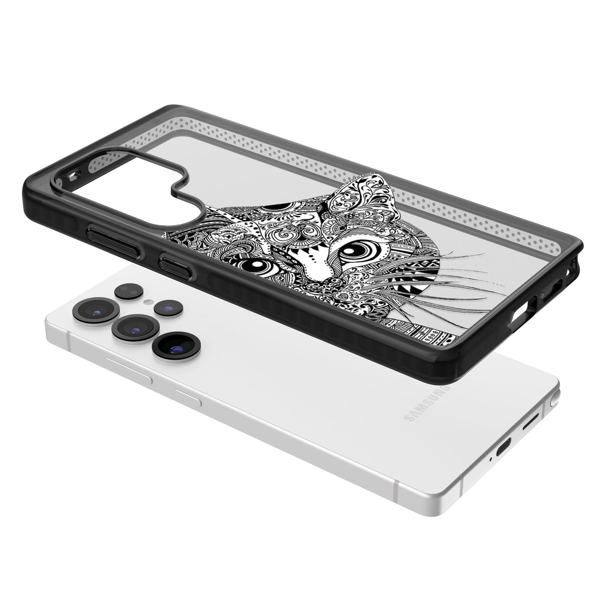 Henna Cat Samsung S25 Ultra / Samsung S26 Ultra Impact Black Phone Case angled