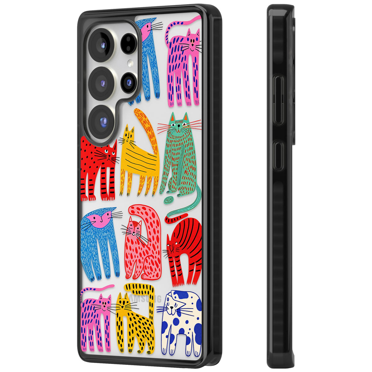 Abstract Cats Samsung S25 Ultra / Samsung S26 Ultra Impact Black Phone Case side