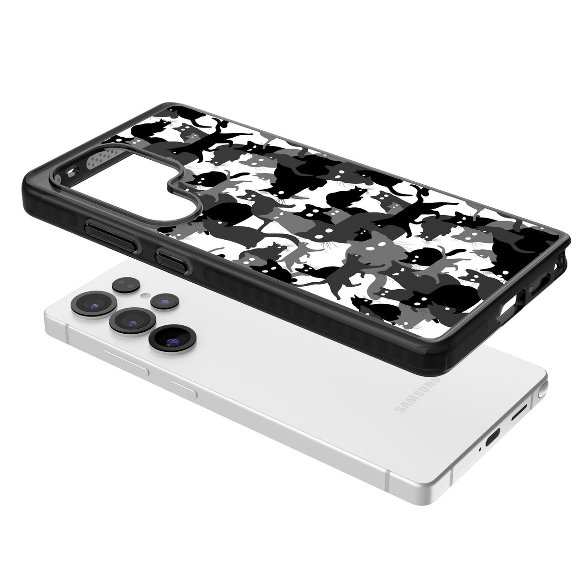 Black & White Cat Camouflage Samsung S25 Ultra / Samsung S26 Ultra Impact Black Phone Case angled