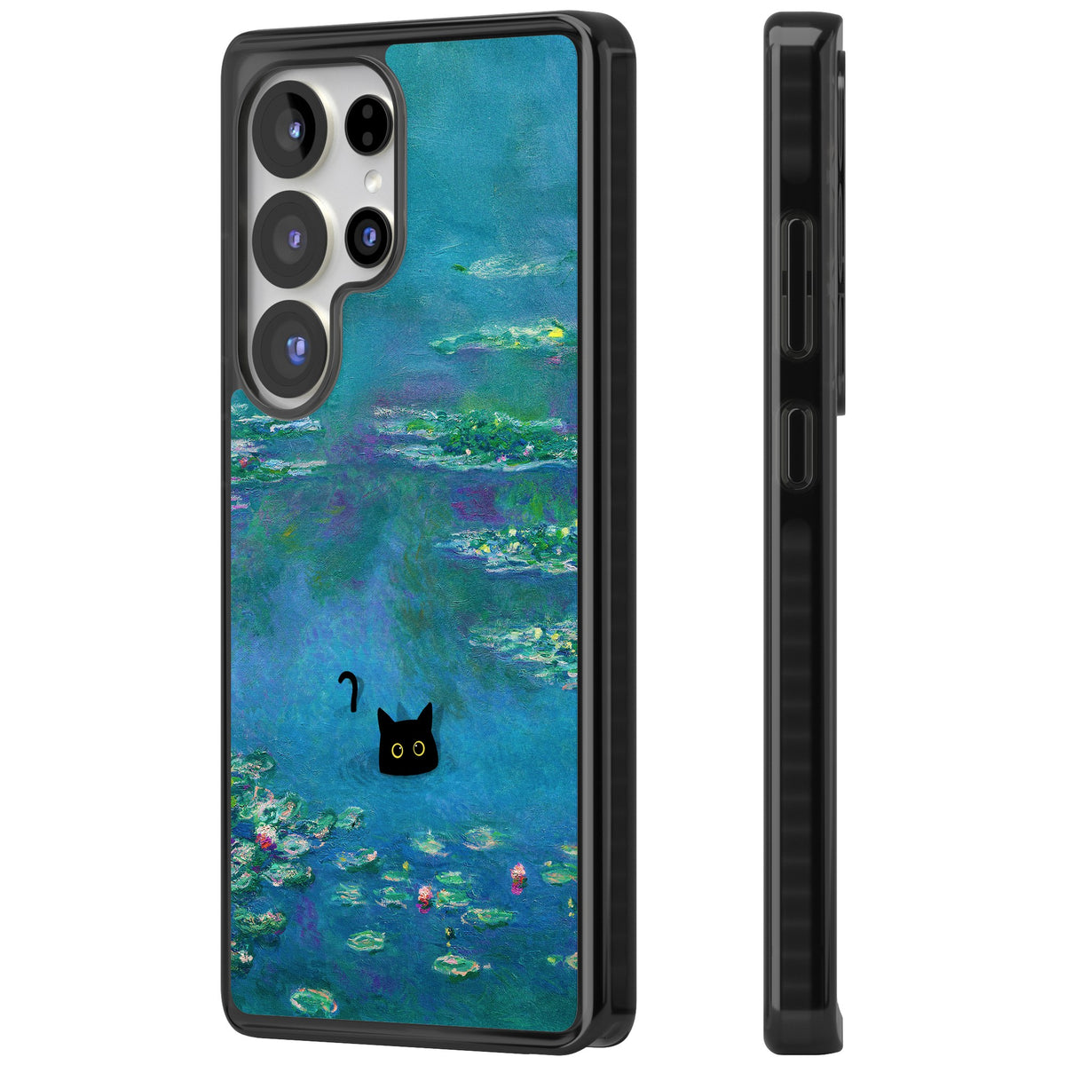 Cat in Monet's Water Lillies Samsung S25 Ultra / Samsung S26 Ultra Impact Black Phone Case side