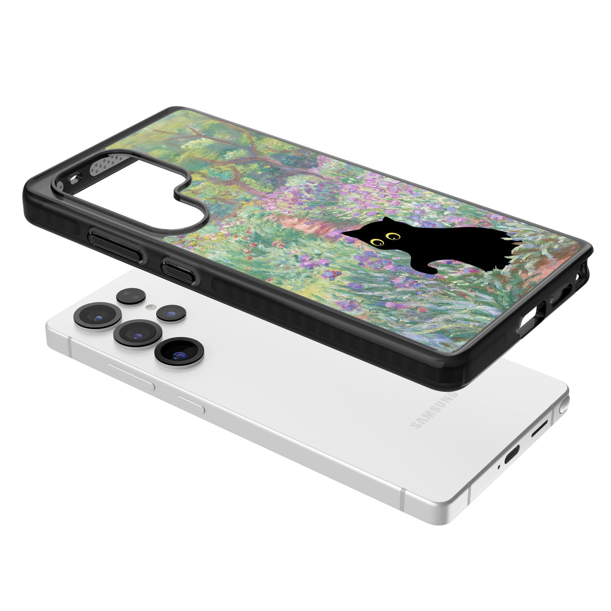 Cat in Monet's Giverny Garden Samsung S25 Ultra / Samsung S26 Ultra Impact Black Phone Case angled