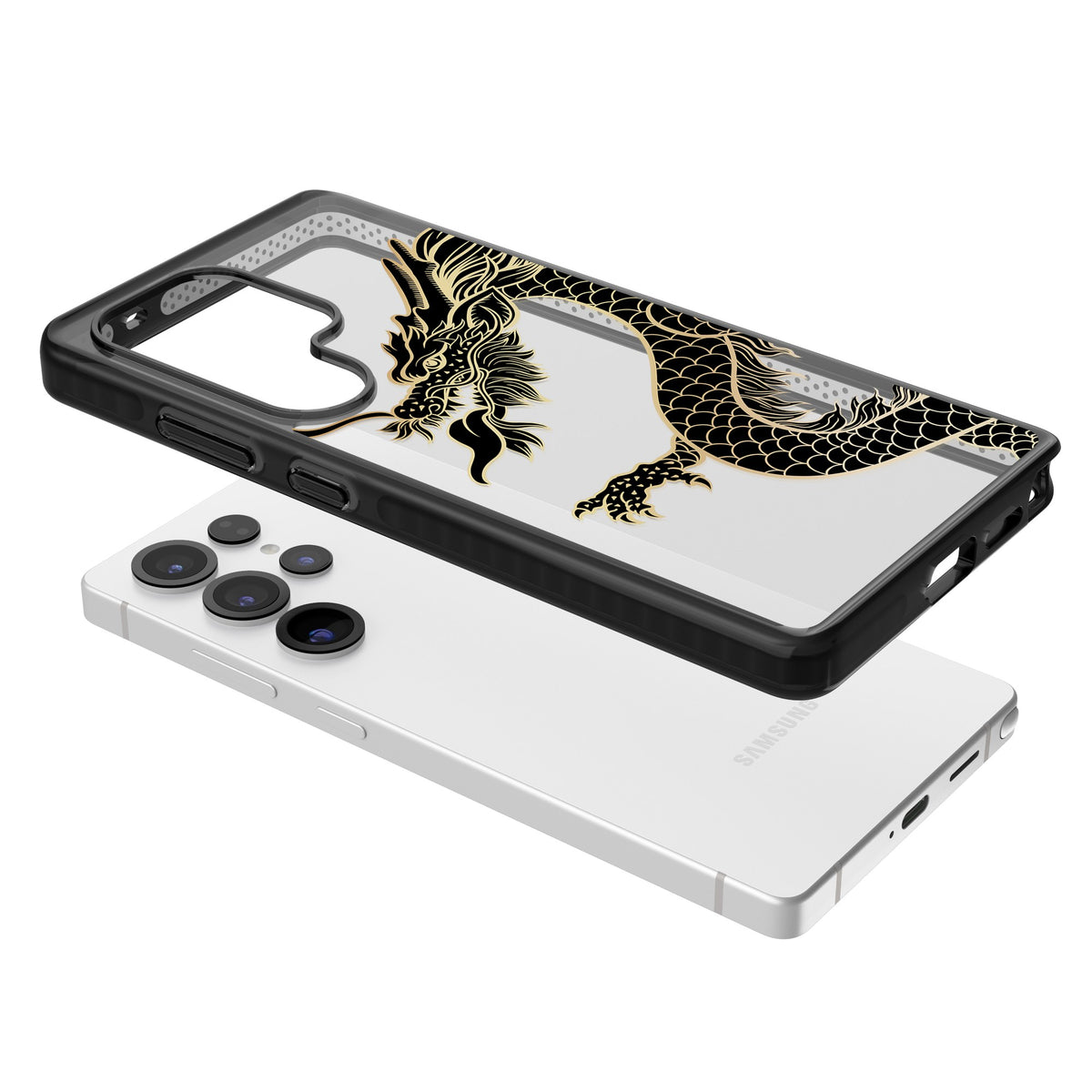 Large Black Dragon Samsung S25 Ultra / Samsung S26 Ultra Impact Black Phone Case angled