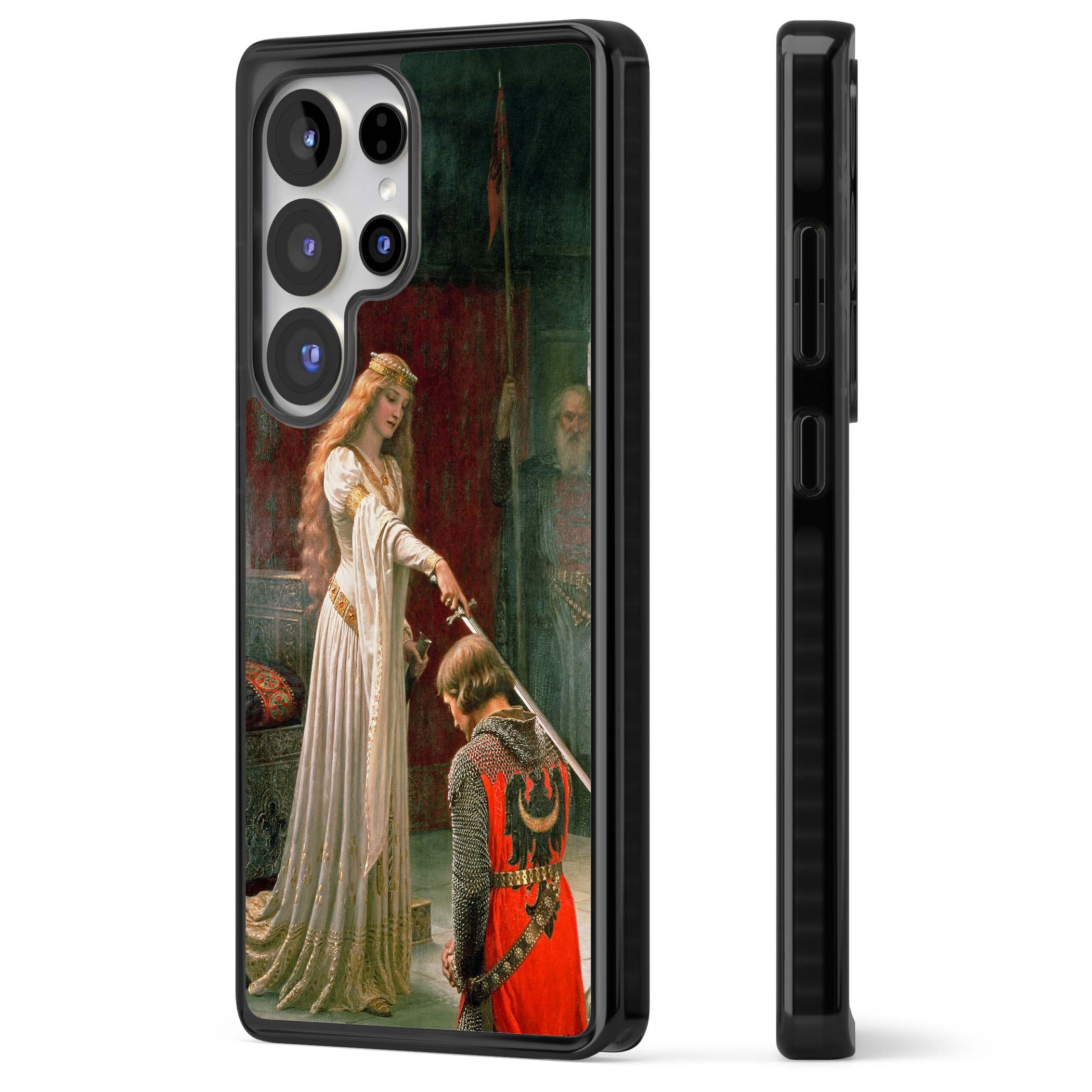 The Accolade renaissance art iPhone case featuring Edmund Blair Leighton's painting of a queen knighting a kneeling knight | Black Impact case for Samsung Galaxy S25 Ultra
