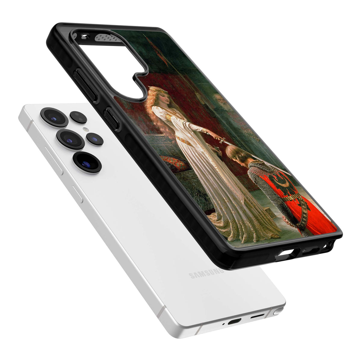 The Accolade renaissance art iPhone case featuring Edmund Blair Leighton's painting of a queen knighting a kneeling knight | Black Impact case for Samsung Galaxy S25 Ultra