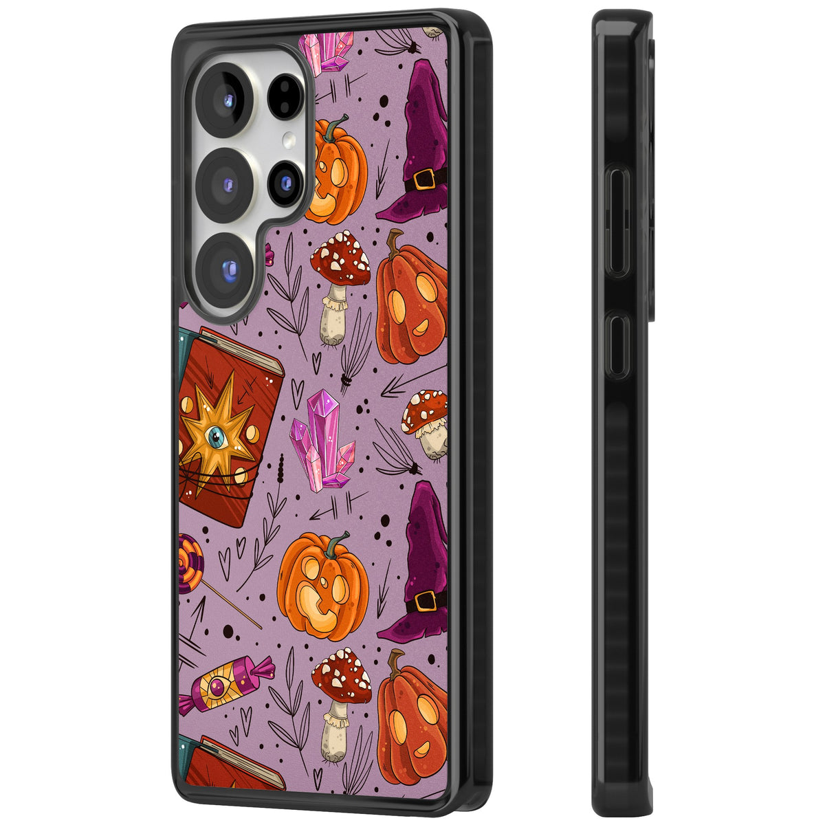 Witchy Cartoon Halloween Pattern Samsung S25 Ultra / Samsung S26 Ultra Impact Black Phone Case side
