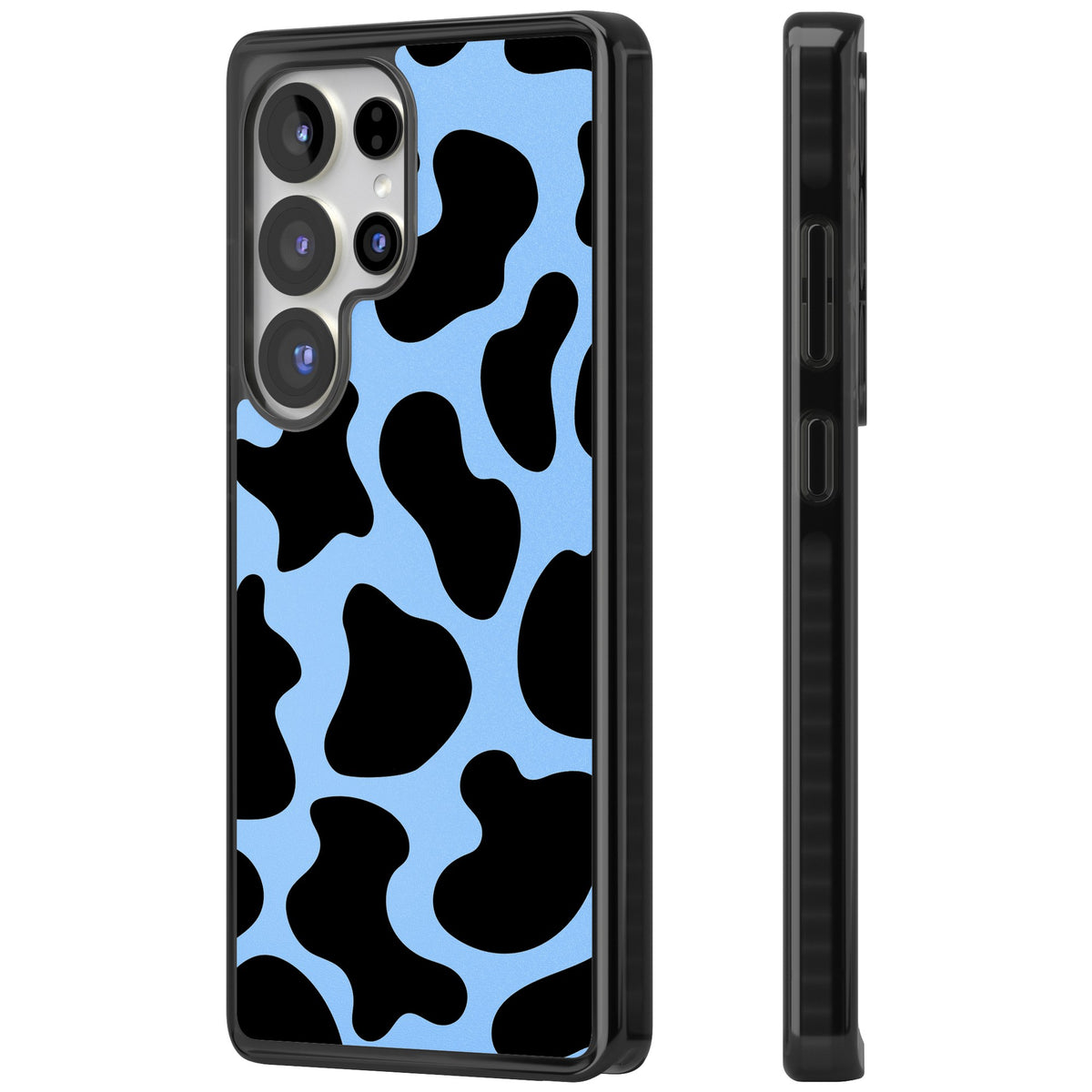 Blue And Black Cow Print Samsung S25 Ultra / Samsung S26 Ultra Impact Black Phone Case side