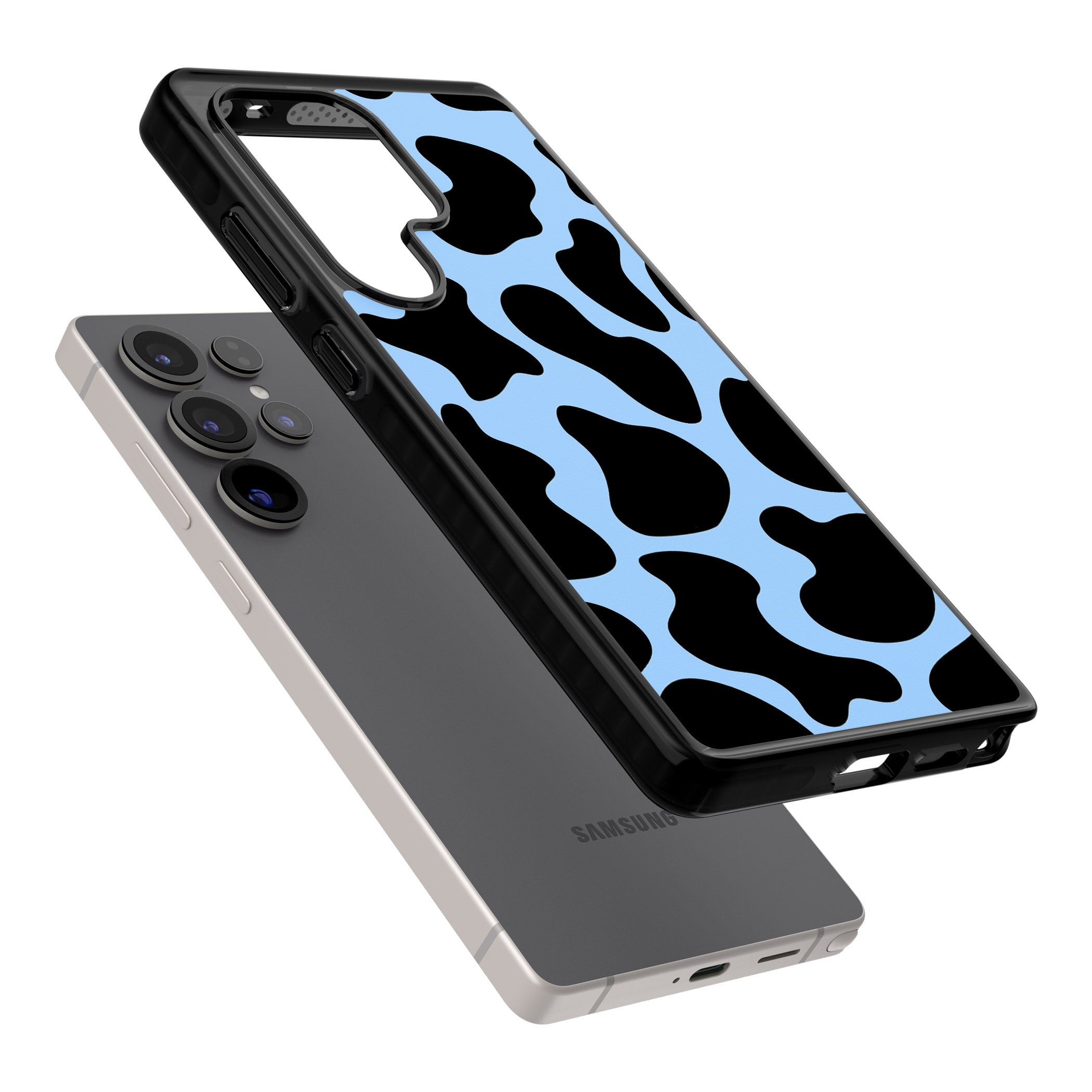 Blue And Black Cow Print