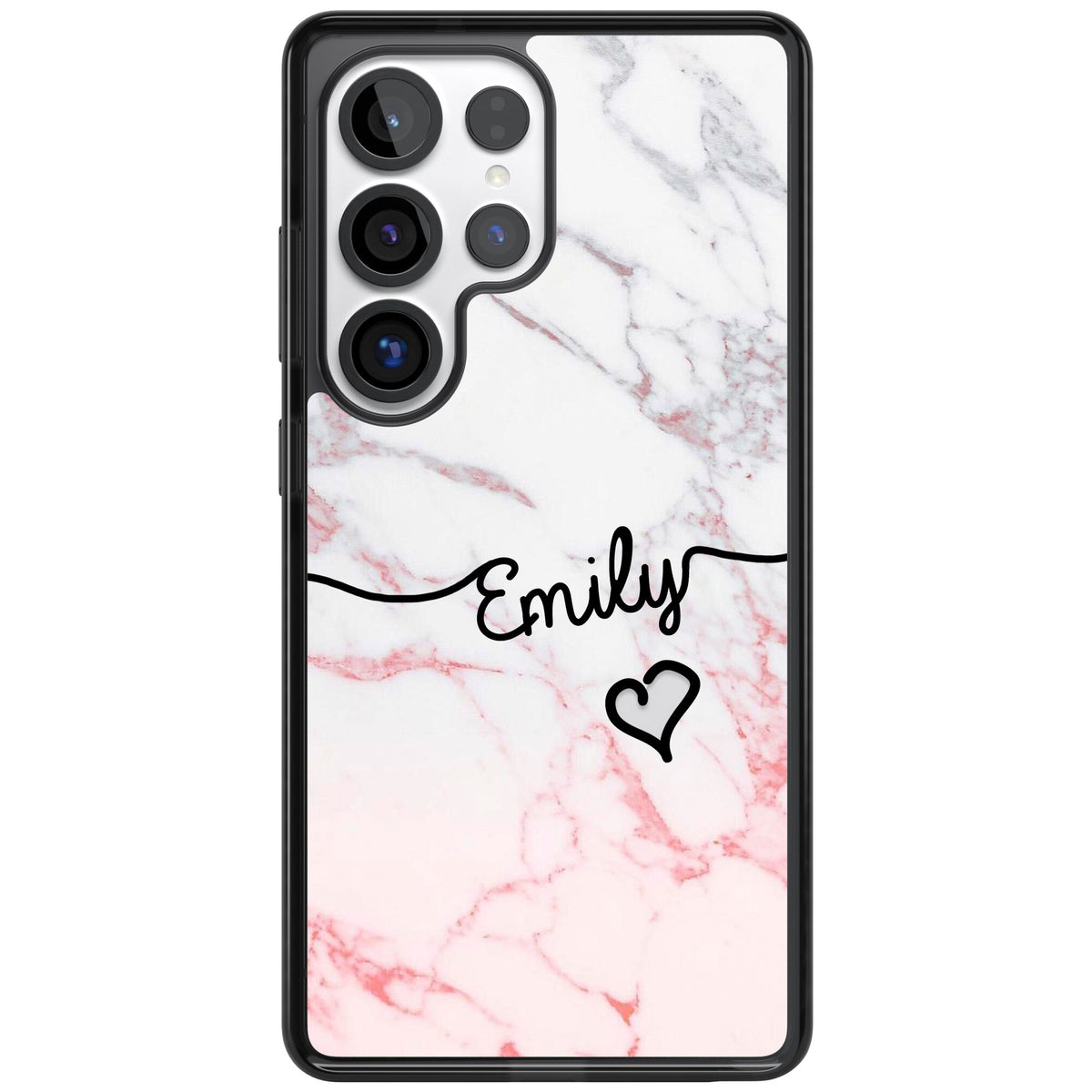 Personalised Pink Fade Marble Heart Samsung S25 Ultra / Samsung S26 Ultra Impact Black Phone Case front
