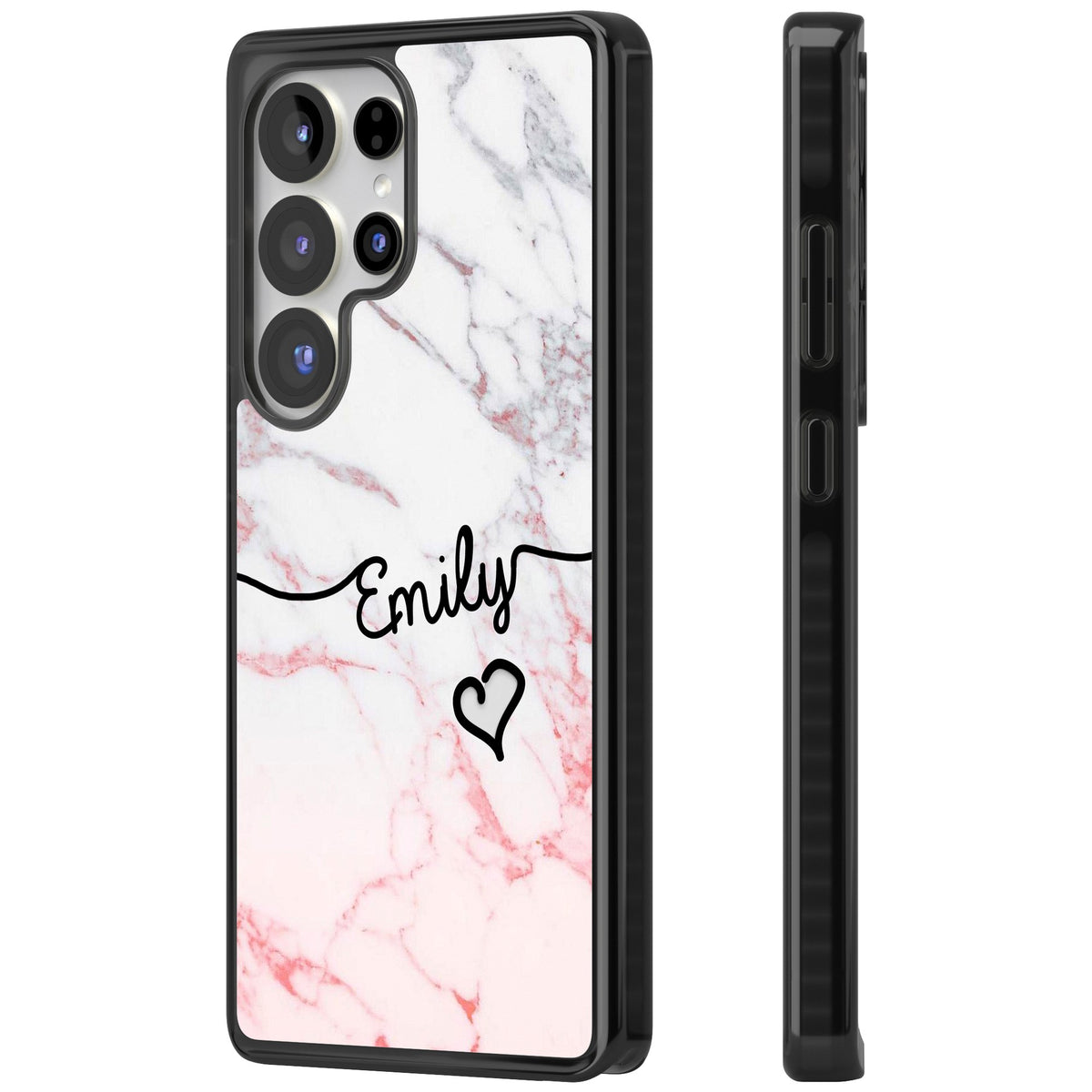 Personalised Pink Fade Marble Heart Samsung S25 Ultra / Samsung S26 Ultra Impact Black Phone Case side