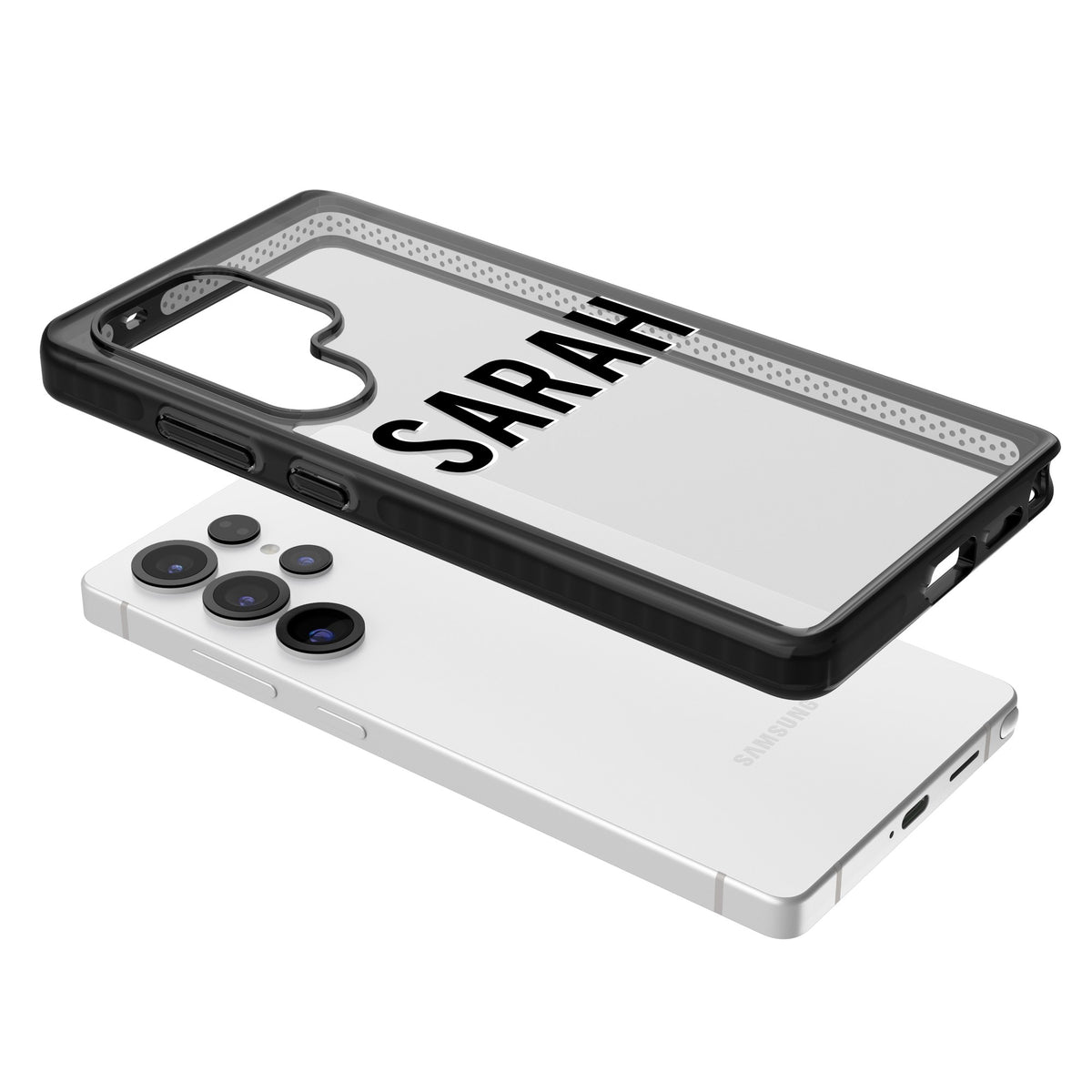 Personalised Name (Centre) Samsung S25 Ultra / Samsung S26 Ultra Impact Black Phone Case angled