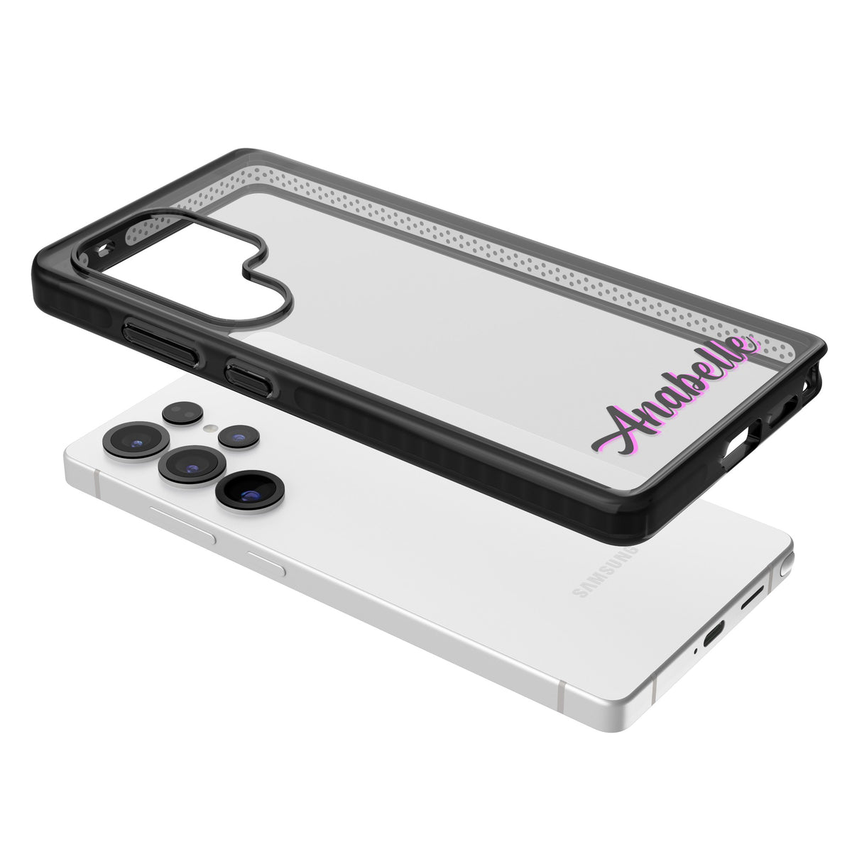 Personalised Cute Bottom Name Samsung S25 Ultra / Samsung S26 Ultra Impact Black Phone Case angled