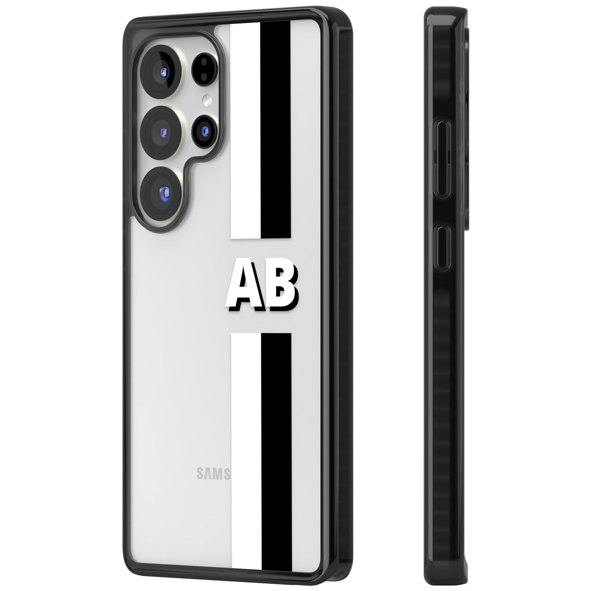 Personalised Bold Two Stripe Name Samsung S25 Ultra / Samsung S26 Ultra Impact Black Phone Case side