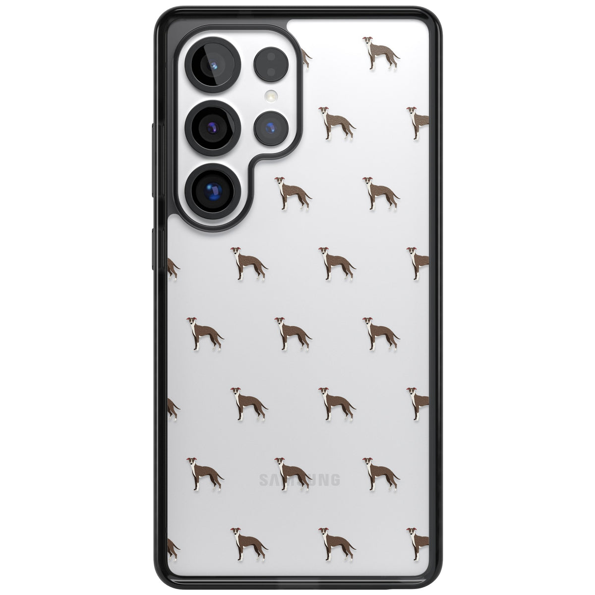Whippet Dog Pattern Clear Samsung S25 Ultra / Samsung S26 Ultra Impact Black Phone Case front