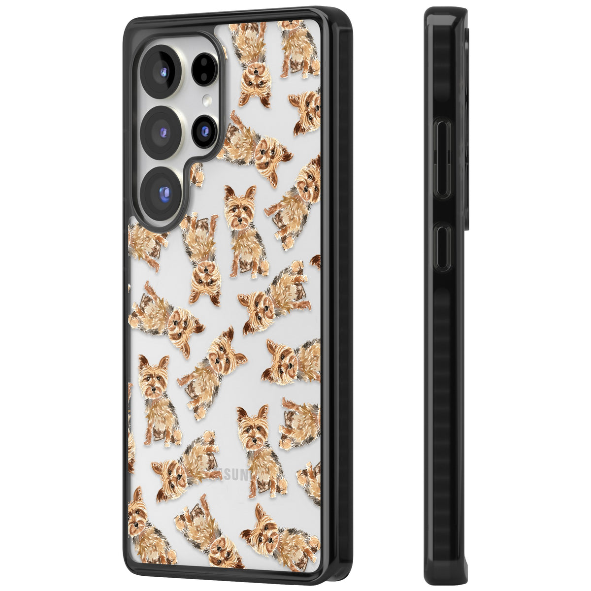 Yorkshire Terrier Dog Pattern Samsung S25 Ultra / Samsung S26 Ultra Impact Black Phone Case side